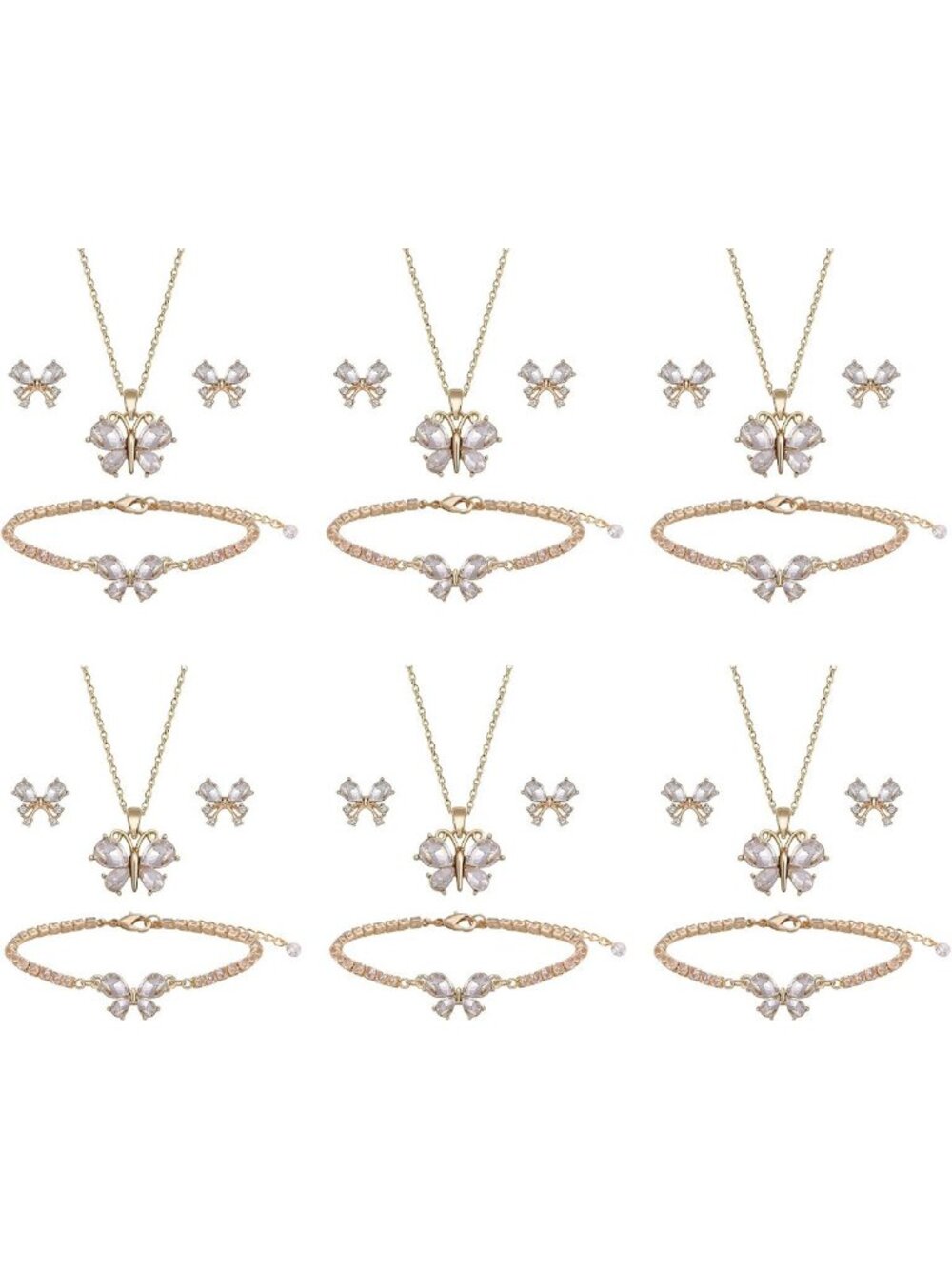 Elegant Bridesmaid Jewelry Set - 18K Gold, Silver & Rose Gold Butterfly Pendant
